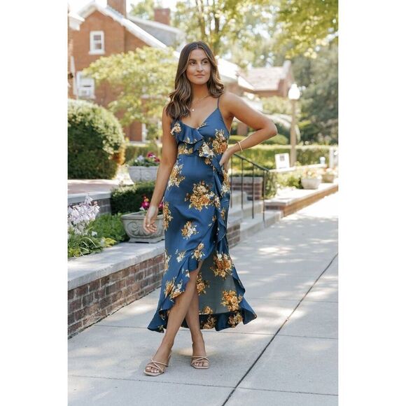 Magnolia satin floral ruffled asymmetrical dress size S - Picture 1 of 13